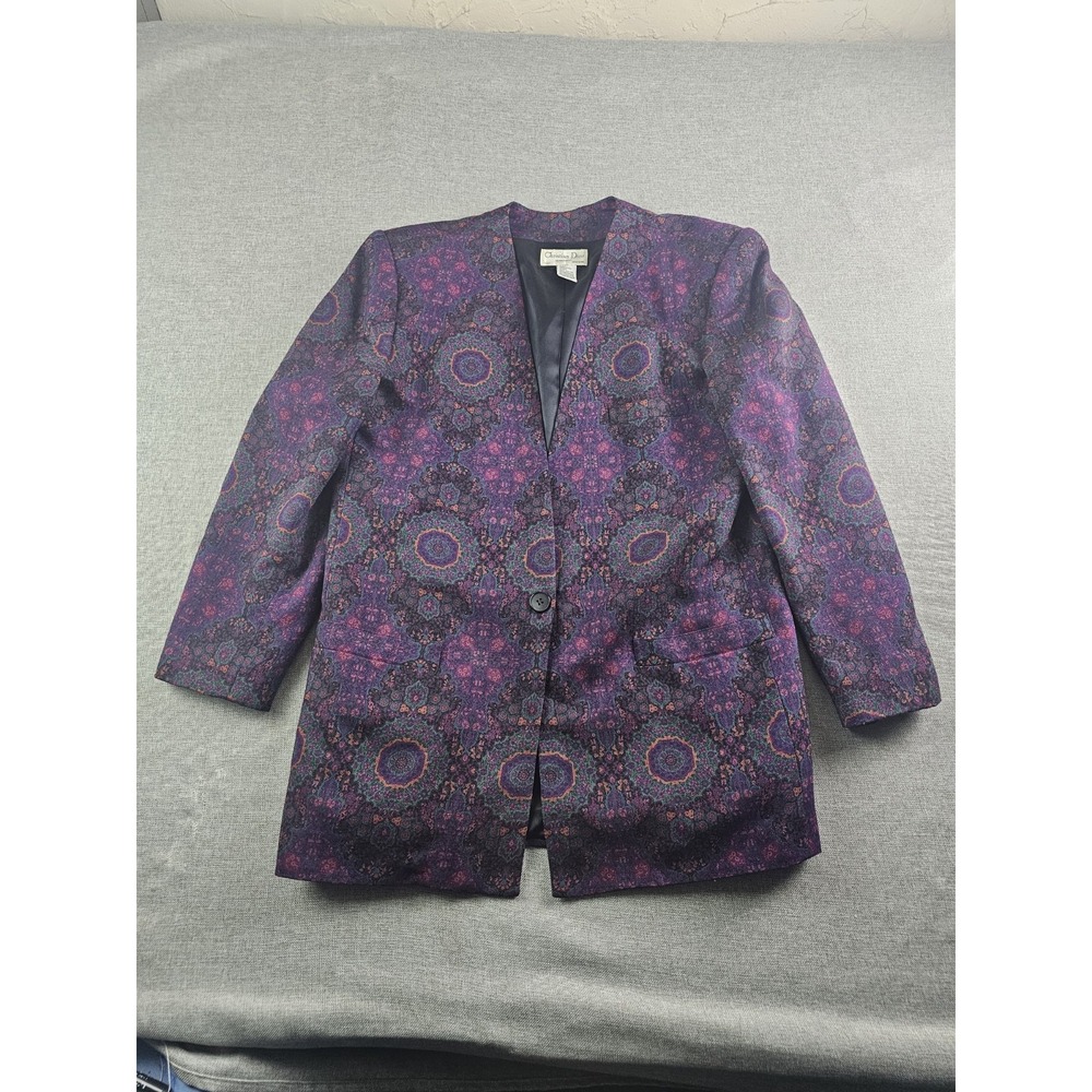 Vintage Christian Dior Separates Blazer Women Large Purple Wool Medallion Paisly